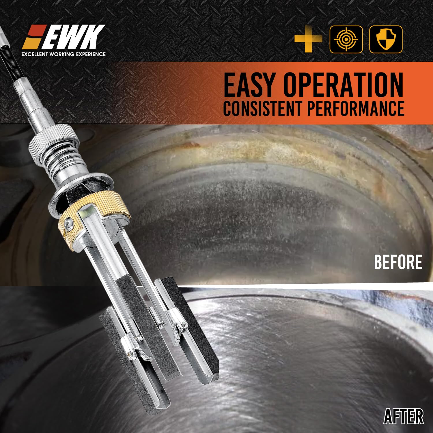 EWK tool beside 1/4" drill for scale, showing compatibility and portability