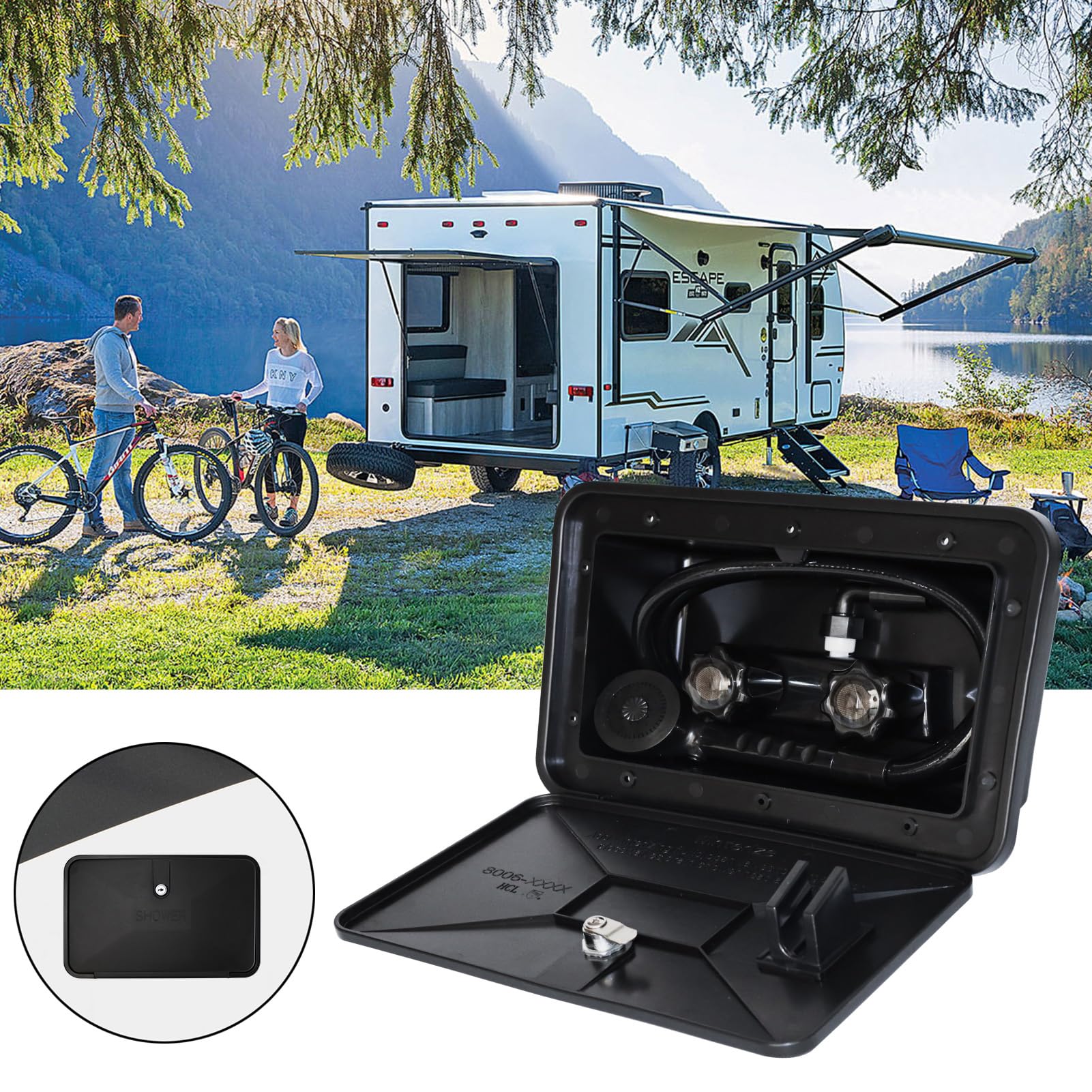EXCELFU box mounted on RV side illustrating neat exterior upgrade and weather-resistant fit