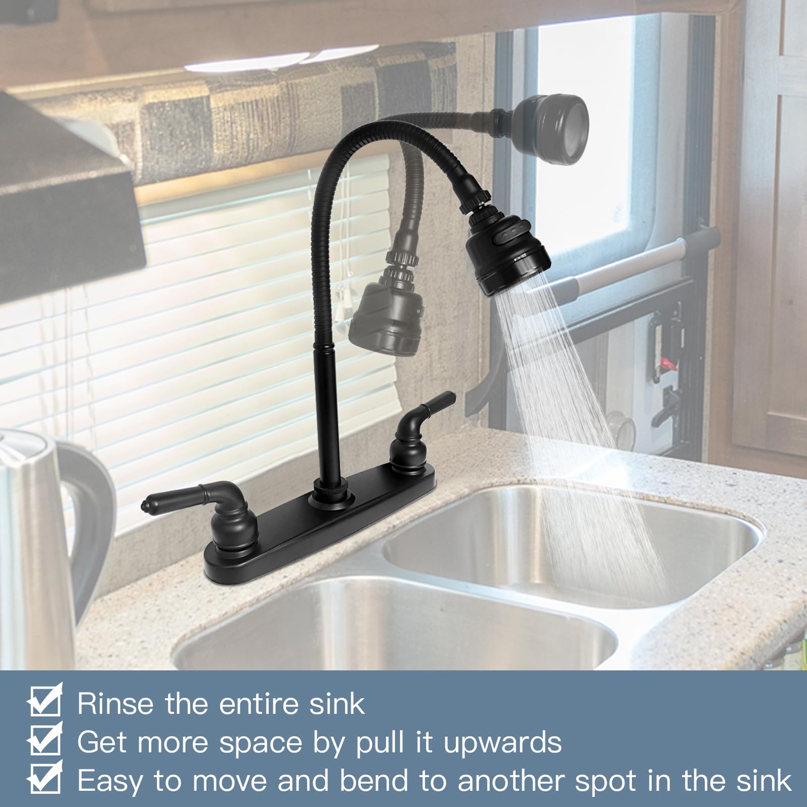 EXCELFU close-up of swivel head for full-sink reach and flexibility