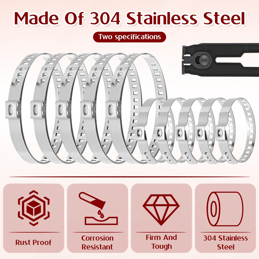 Exclaith clamps array displaying five small and five large stainless-steel clamps for versatile sizing