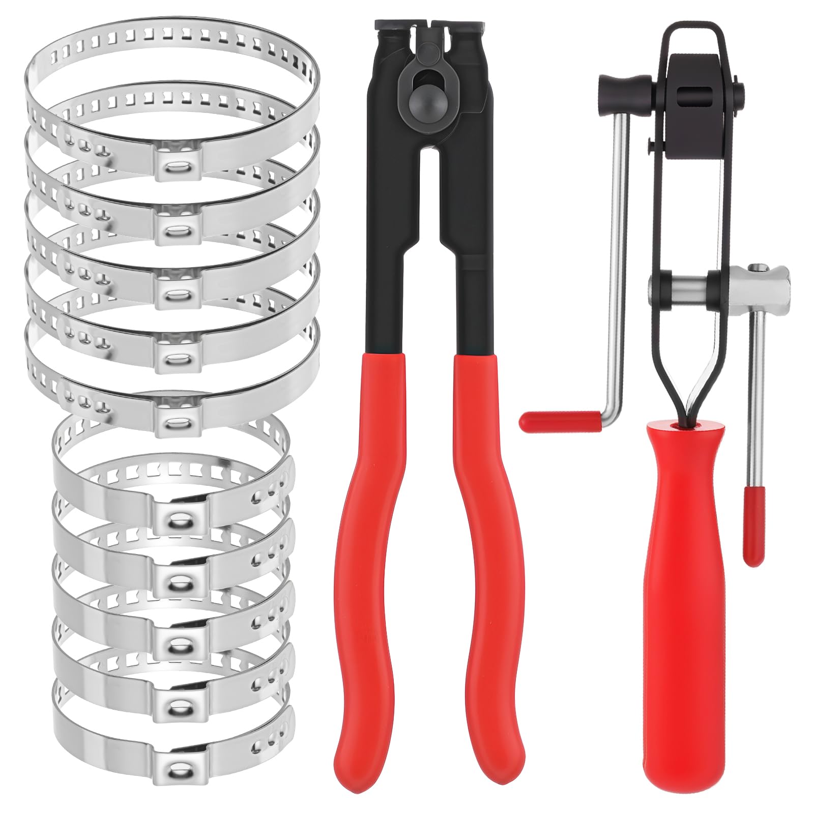 Exclaith front view kit with pliers and 10 clamps showing complete contents and quick setup benefit