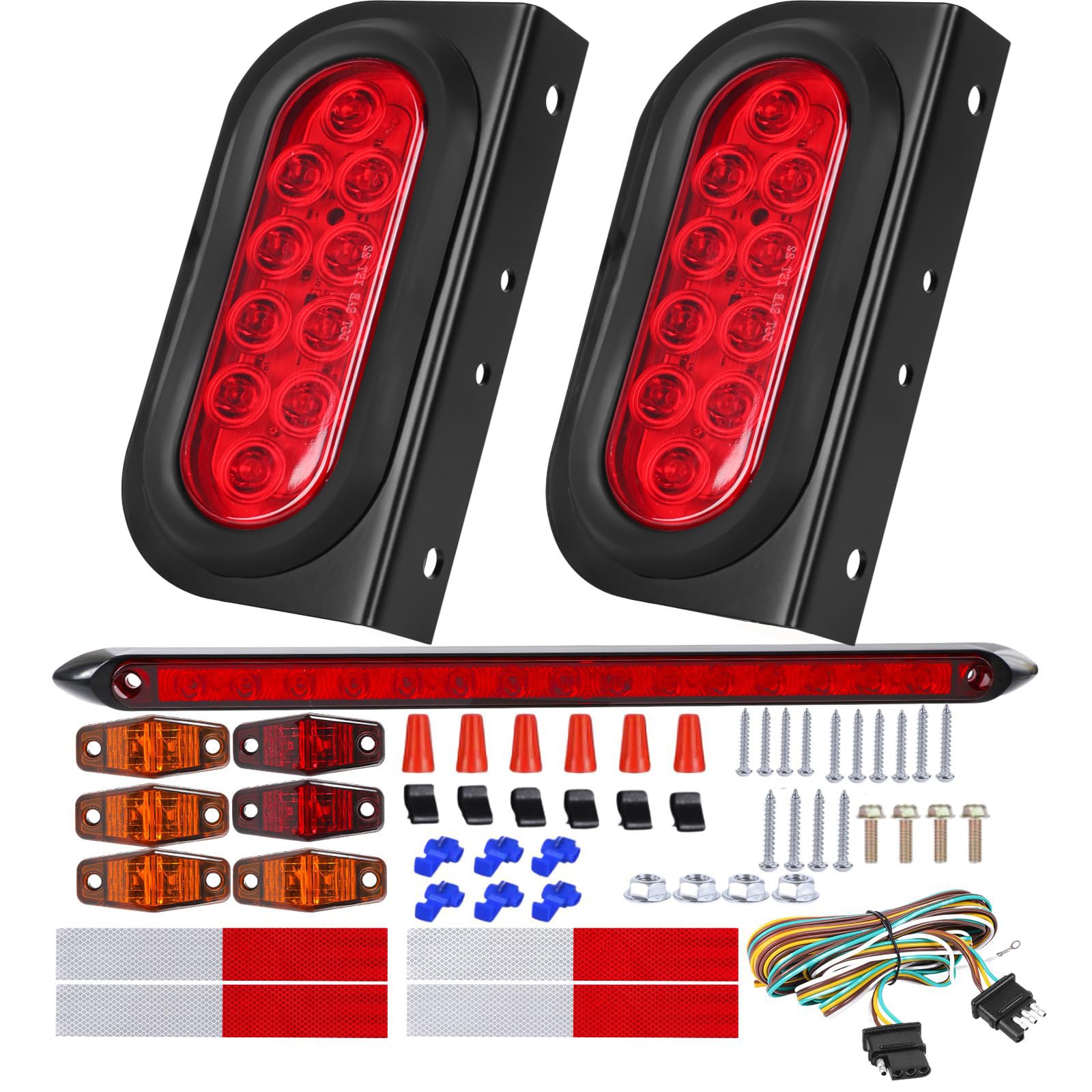 EXERAUO front view of 6-inch oval LED tail light kit showing complete contents and benefit