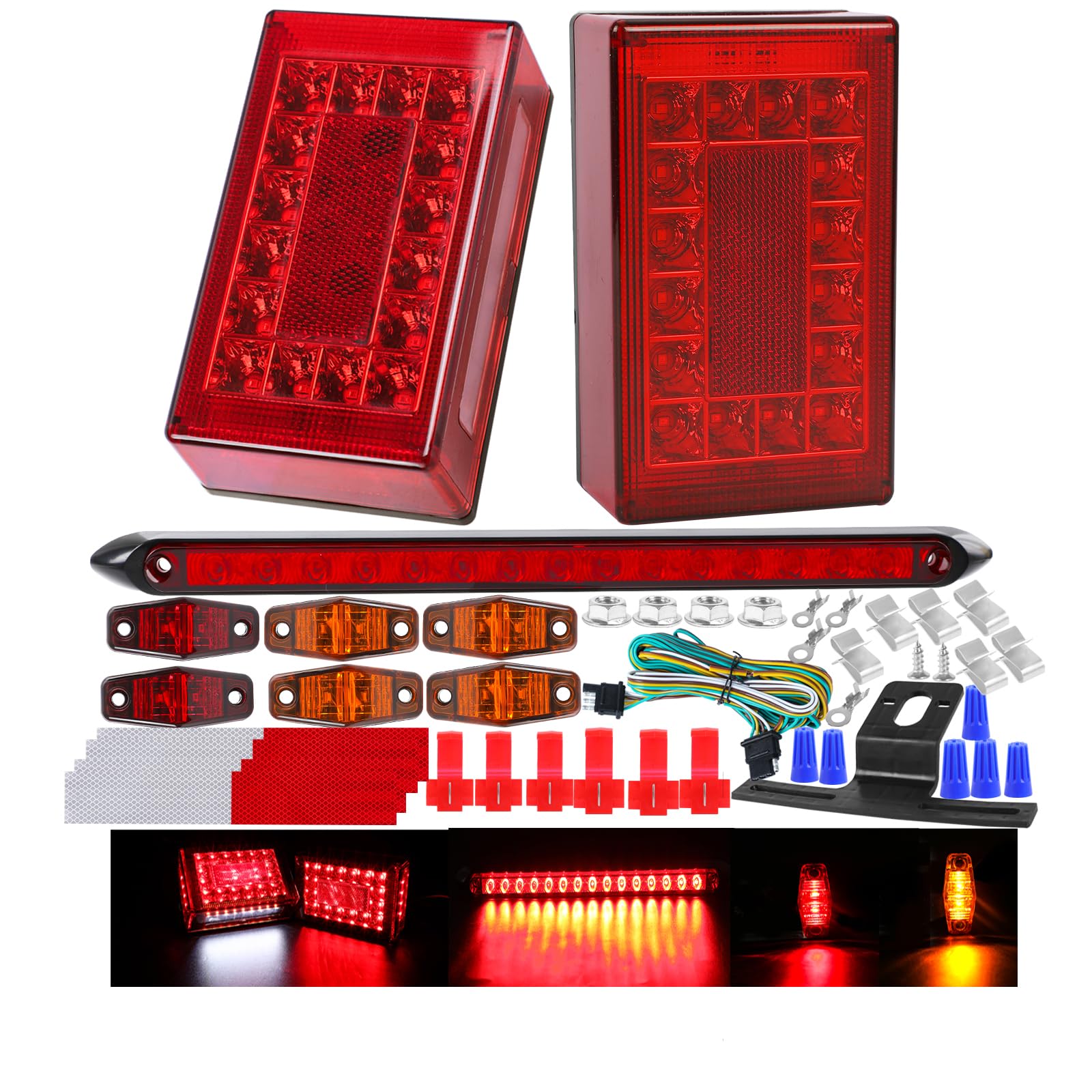 EXERAUO front rectangular tail lights showing bright LEDs and durable housing benefit visibility