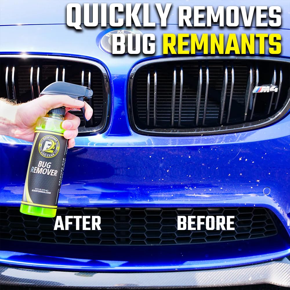 ExoForma being sprayed on car paint demonstrating fast-acting removal of insect splatter