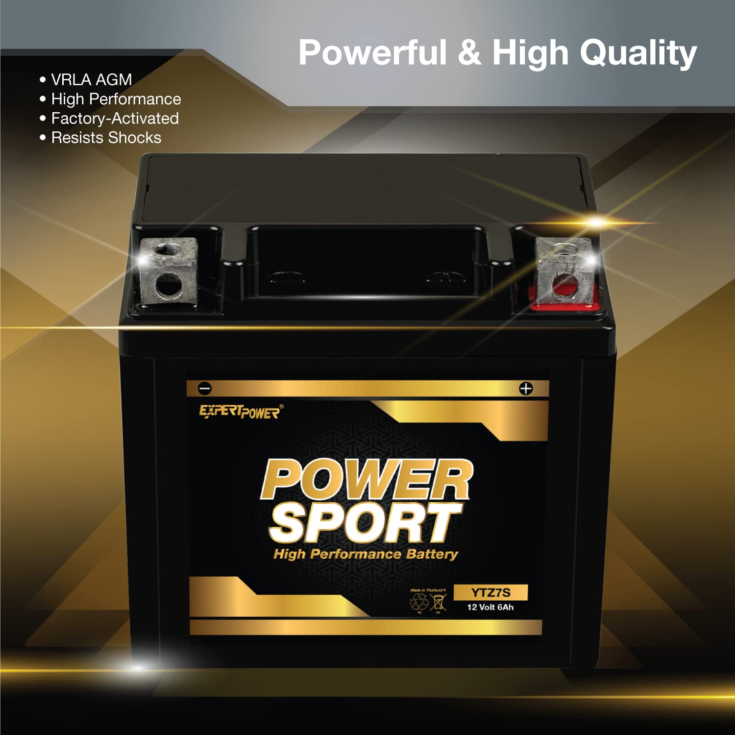 ExpertPower battery label close-up highlighting model and performance specifications