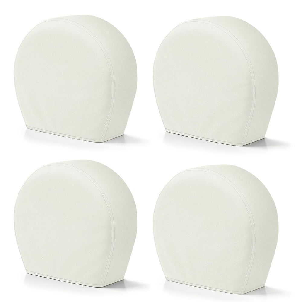 Explore Land front view of four off-white tire covers showing full coverage benefit