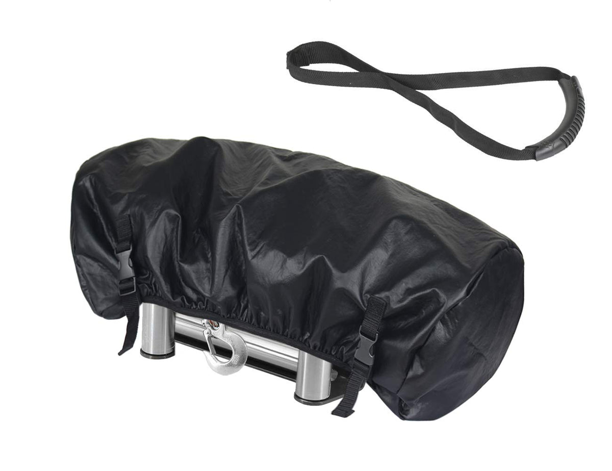 Explore Land front view pack-mounted cover protecting winch from elements