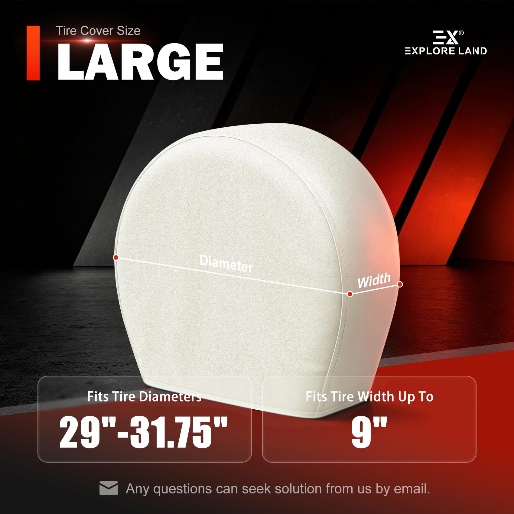 Explore Land fitted on RV spare tire demonstrating all-season outdoor protection