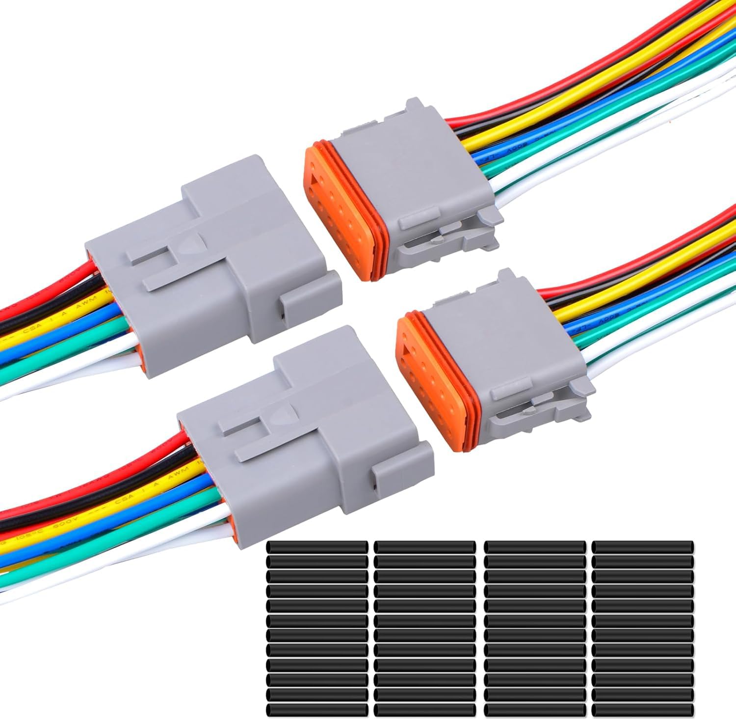 Exqutoo front view of male and female 12-pin DT connectors showing secure fit and durability