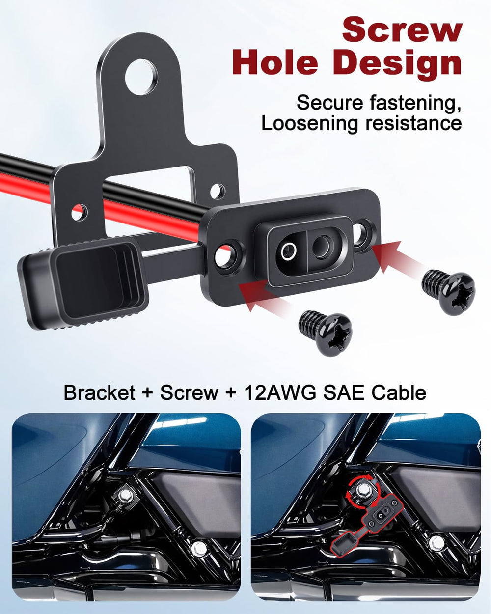 EXTRACTME bracket mounted on a Road Glide showing easy plug-in charging accessibility