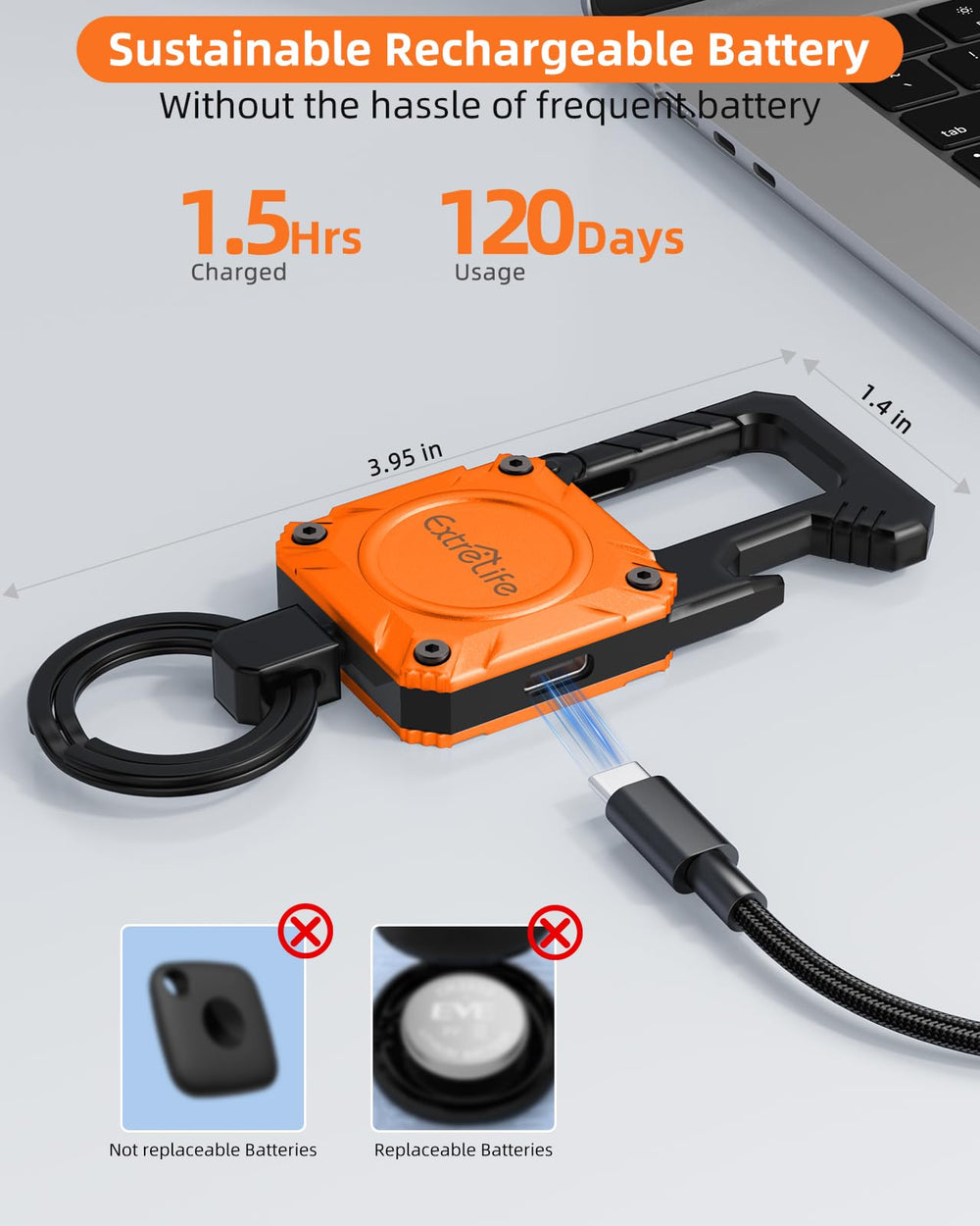 ExtreLife keychain attached to carabiner and keyrings for secure carry