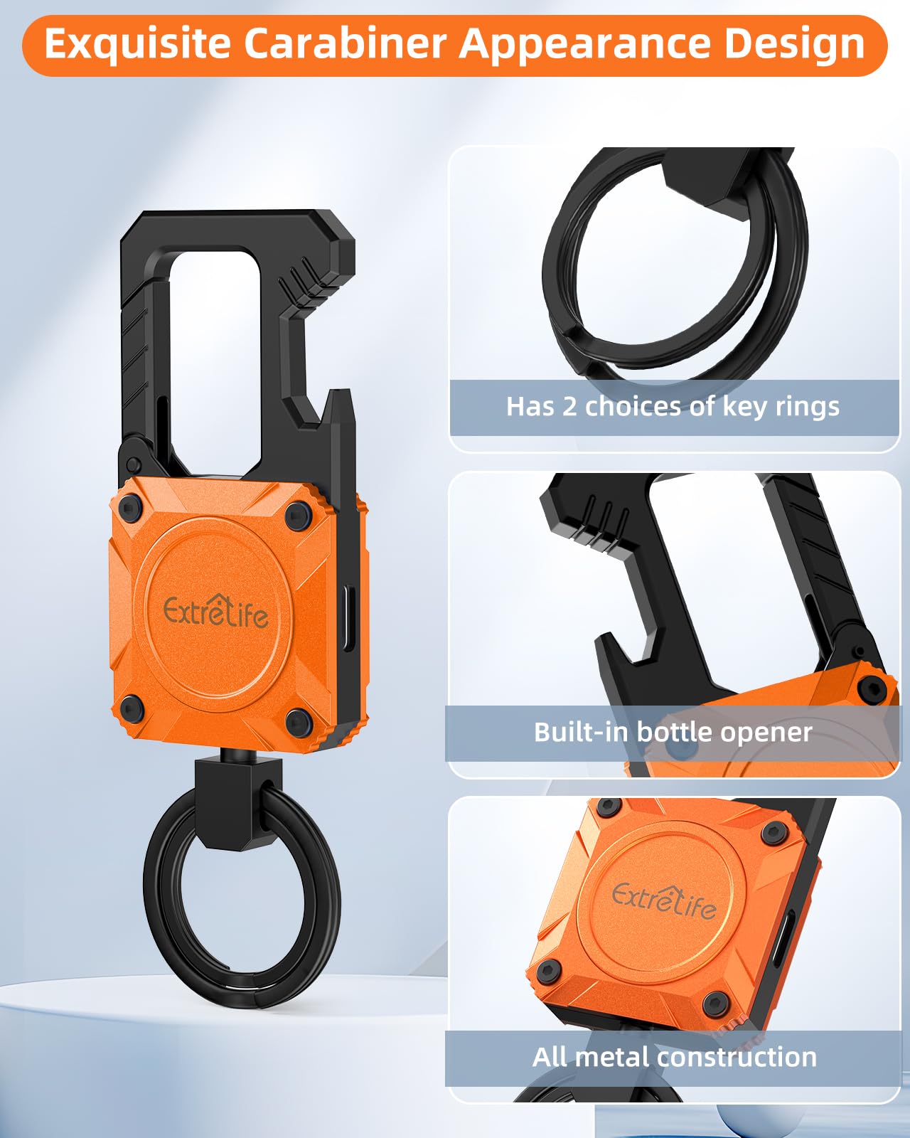 ExtreLife keychain held in hand illustrating lightweight easy carry