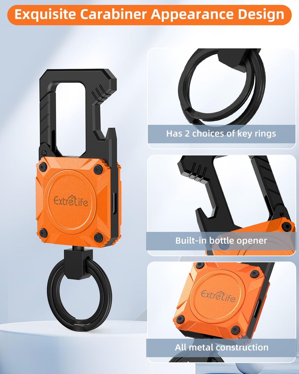 ExtreLife keychain held in hand illustrating lightweight easy carry