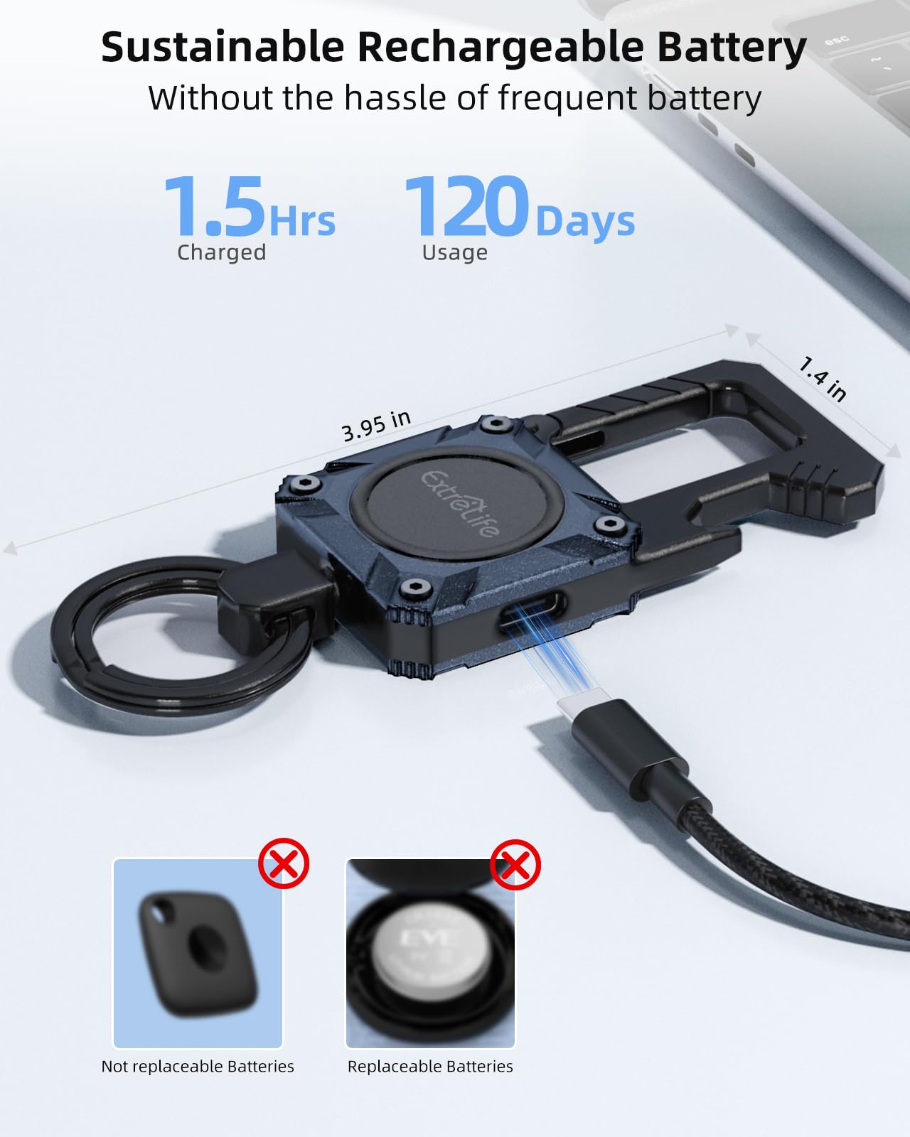 ExtreLife metal carabiner clipped to strap for secure fast attachment