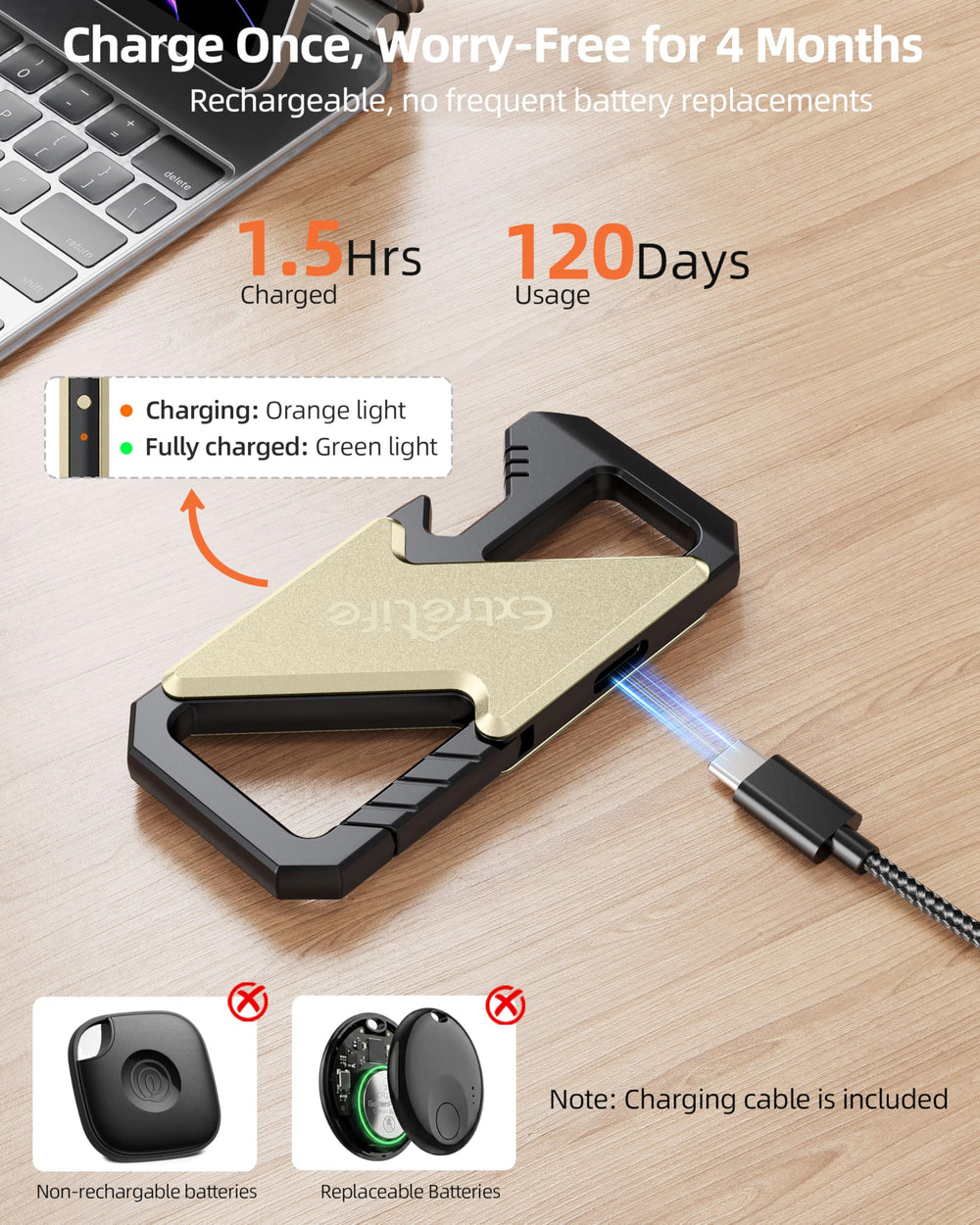 ExtreLife LED charging indicator lit, clear charge status for long battery life
