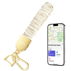 ExtreLife wristlet front view showing polished hardware and satin band for stylish tracking