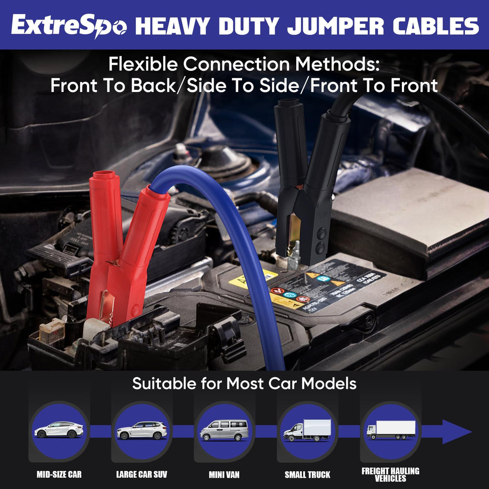 ExtreSpo jumper cables in use connecting a truck for reliable starts