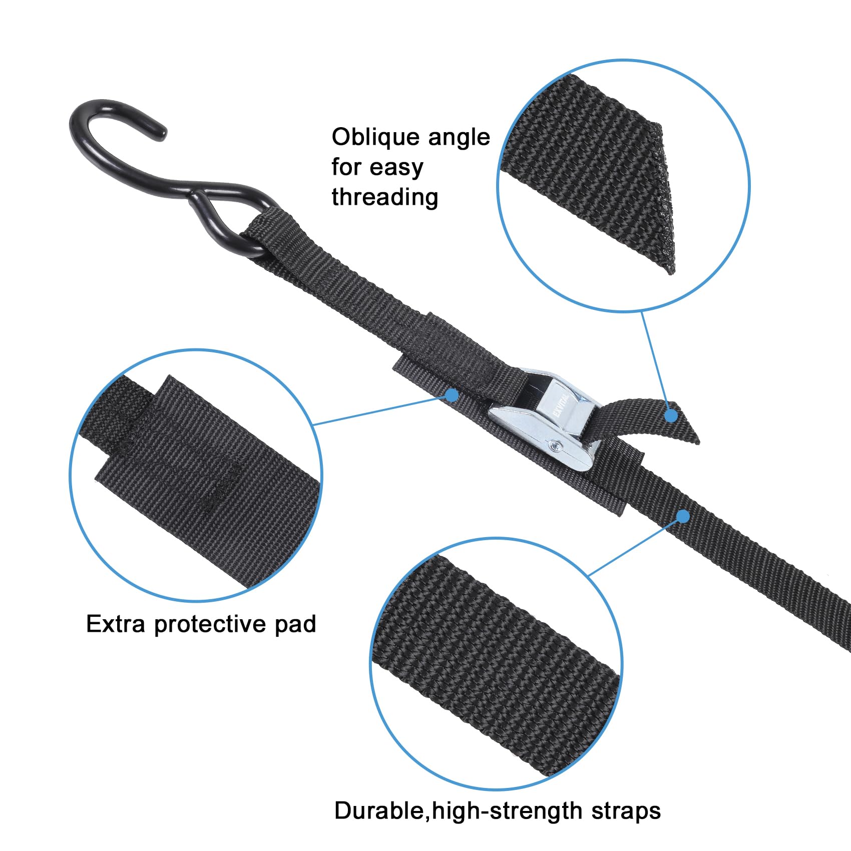 EXVITAL padded buckle area contacting vehicle surface to prevent scratches