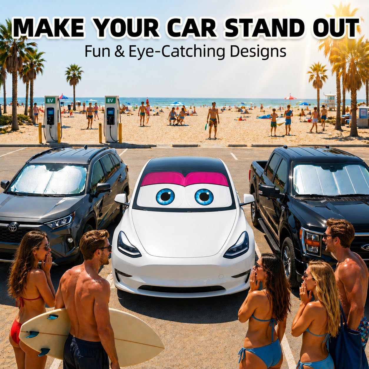 eygeufg lifestyle image in parking lot keeping parked Tesla cool on hot days