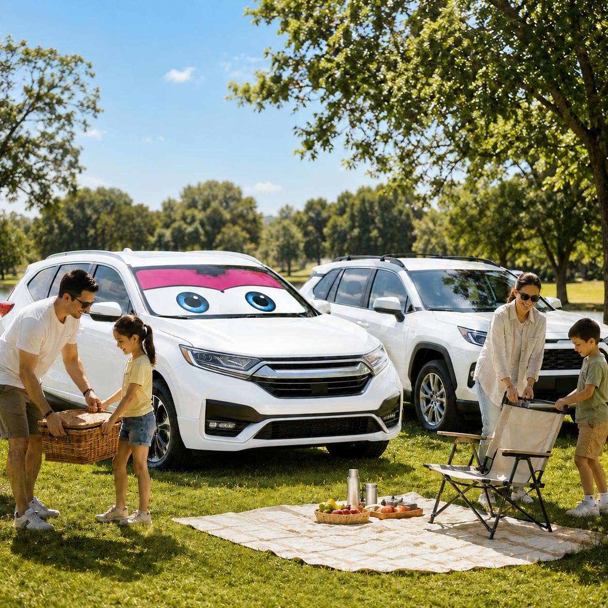 eygeufg in parked car illustrating sun protection during parking