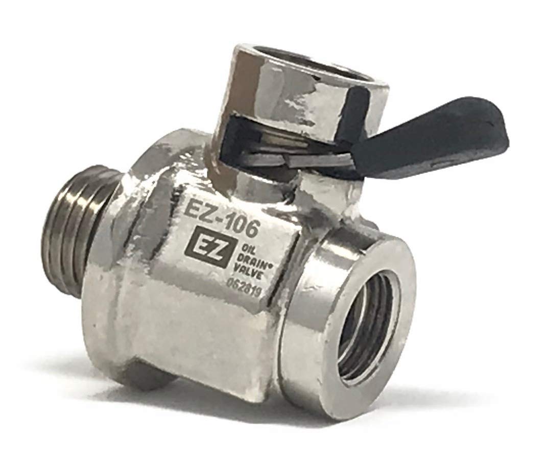 EZ Oil Drain Valve close-up of brass body and O-ring, highlights corrosion resistance