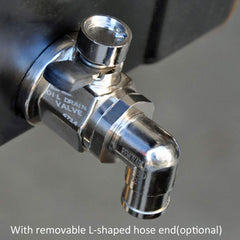 EZ Oil Drain Valve close-up on lever and double seal highlighting leak prevention