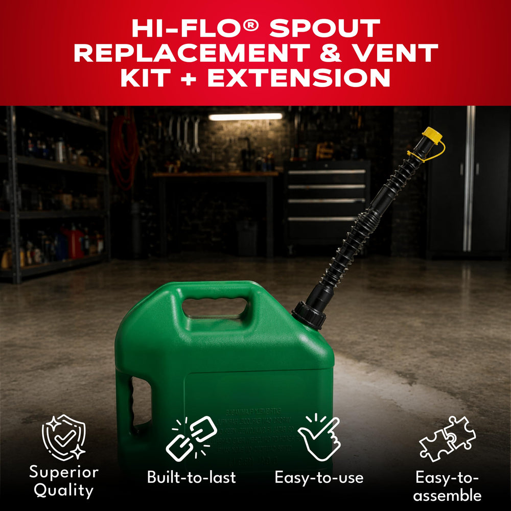 EZ-POUR spout extended to 16 inches for fast, controlled pouring