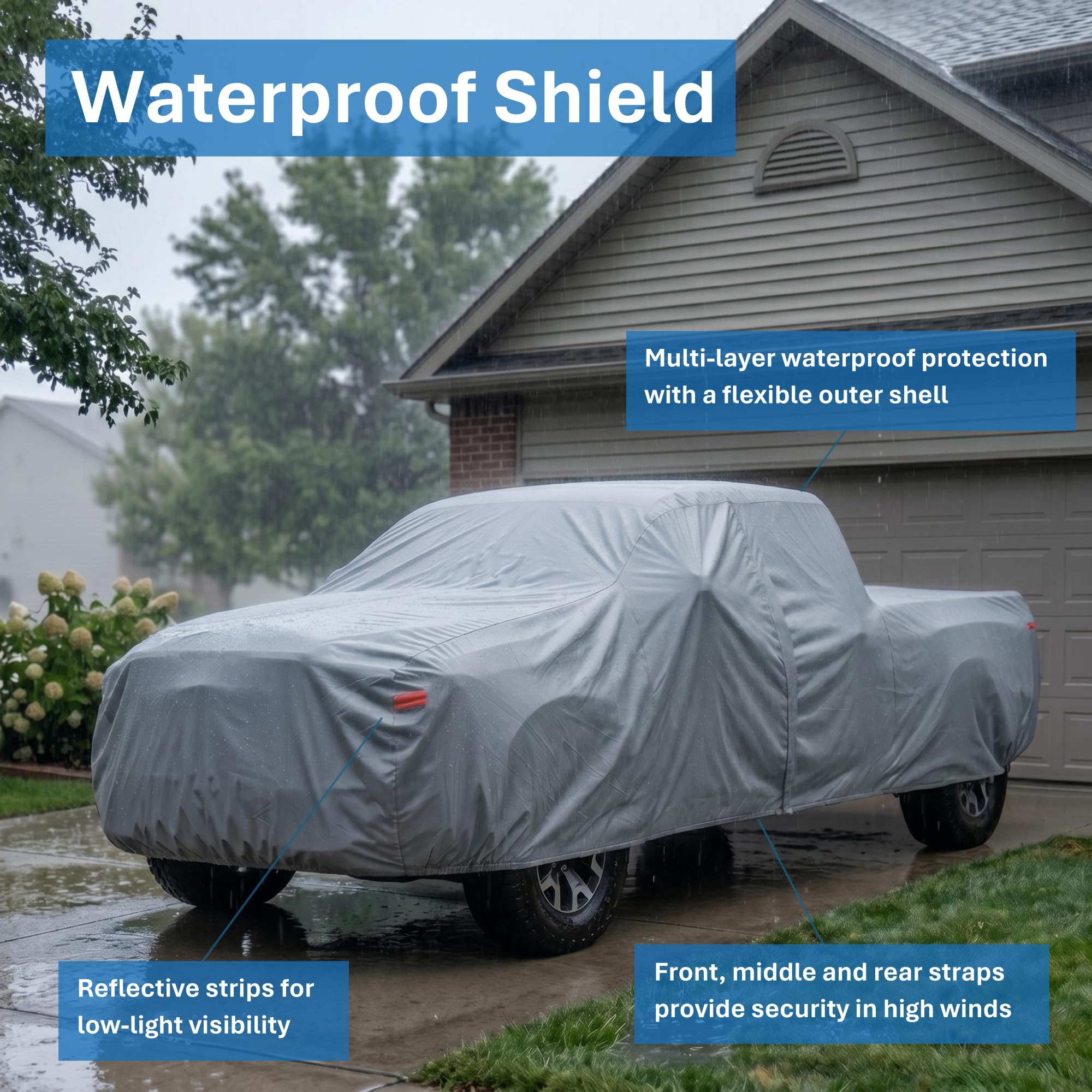 EzyShade on pickup in snow demonstrating all-weather protection