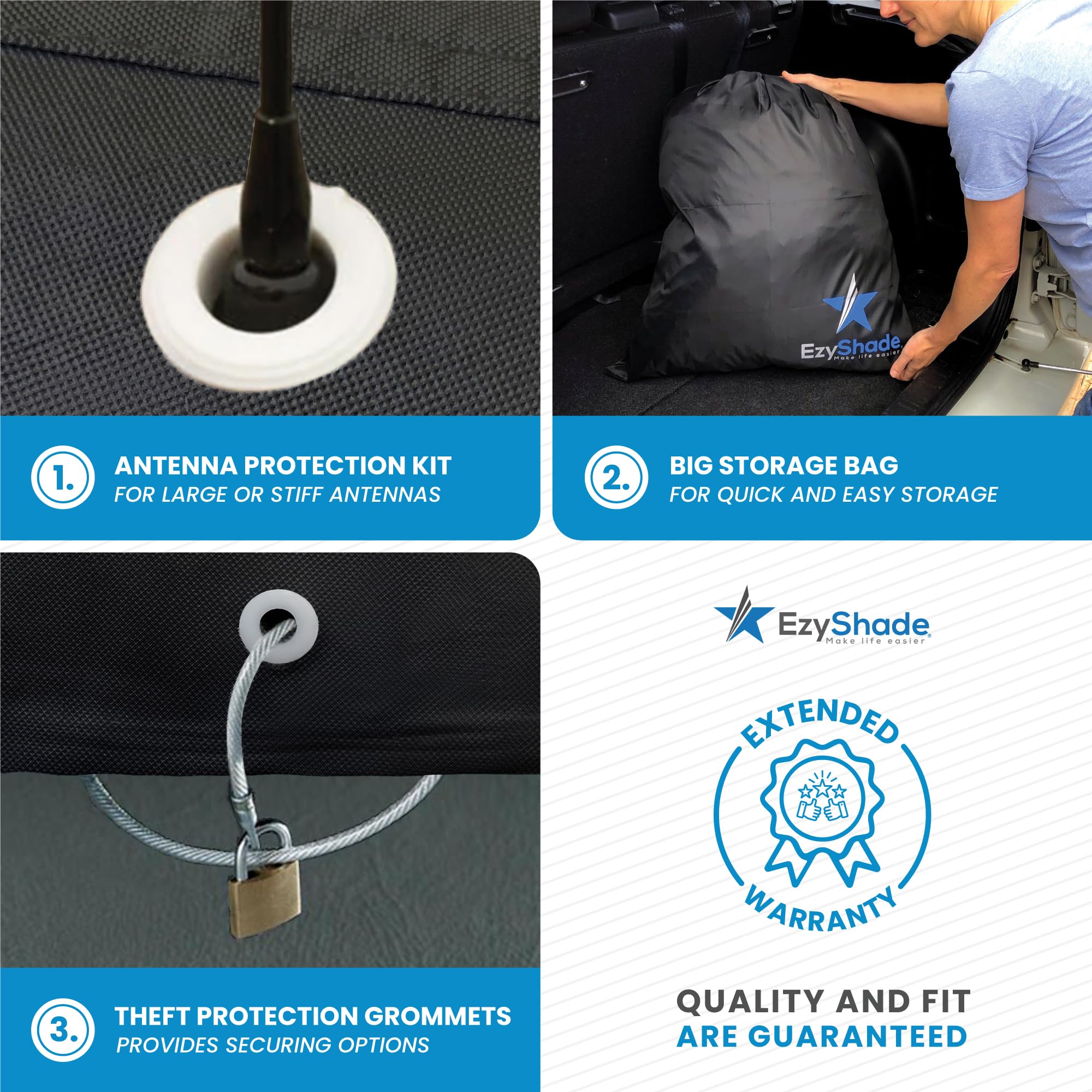 EzyShade cover in use on outdoor vehicle demonstrating weather protection