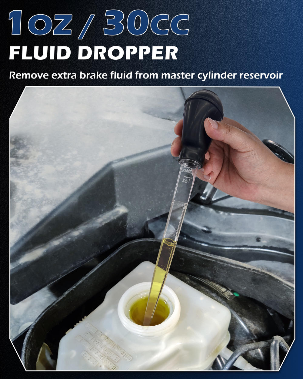 FAITIO bleeder attached to a car master cylinder showing one-person operation