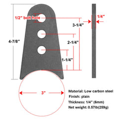 Fanmao close-up of 1/2" hole and 1/4" plate thickness for secure bolting