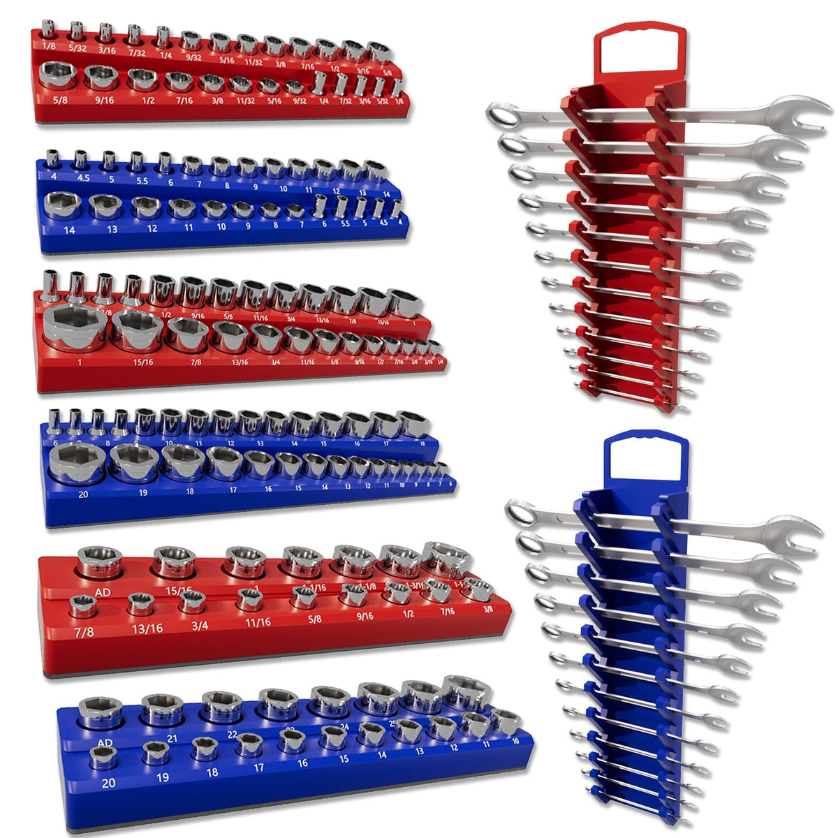 Fanmoss front view of all organizers showing included components and colors