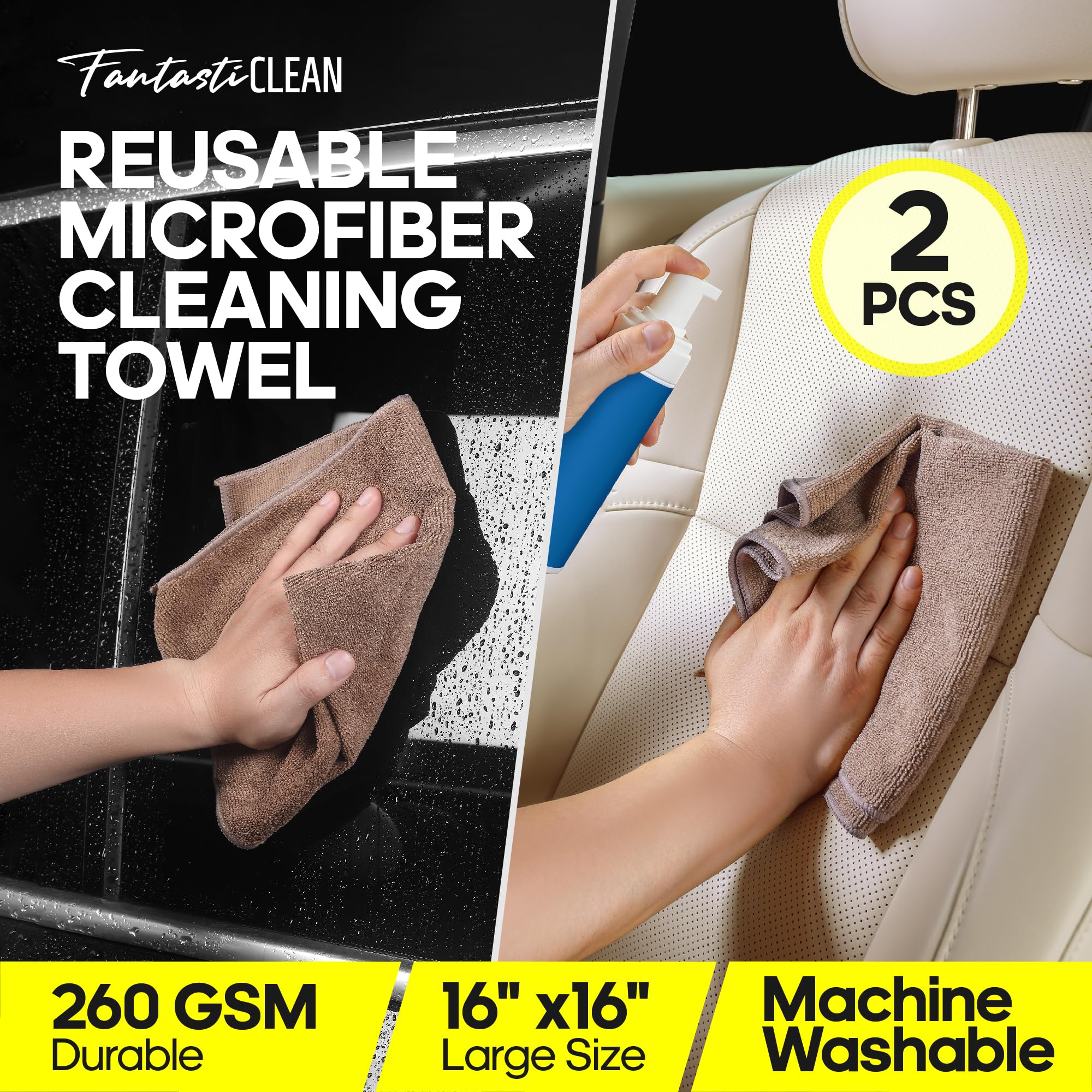 Fantasticlean 16x16 microfiber towel polishing dashboard to streak-free finish