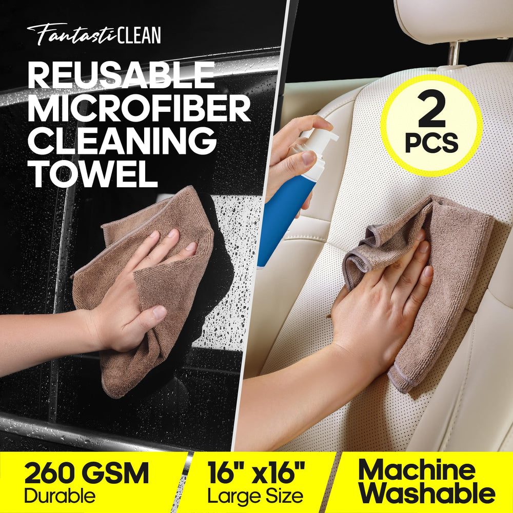 Fantasticlean 16x16 microfiber towel polishing dashboard to streak-free finish