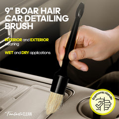 Fantasticlean boar hair detailing brush detail reaching tight seams and dislodging dirt