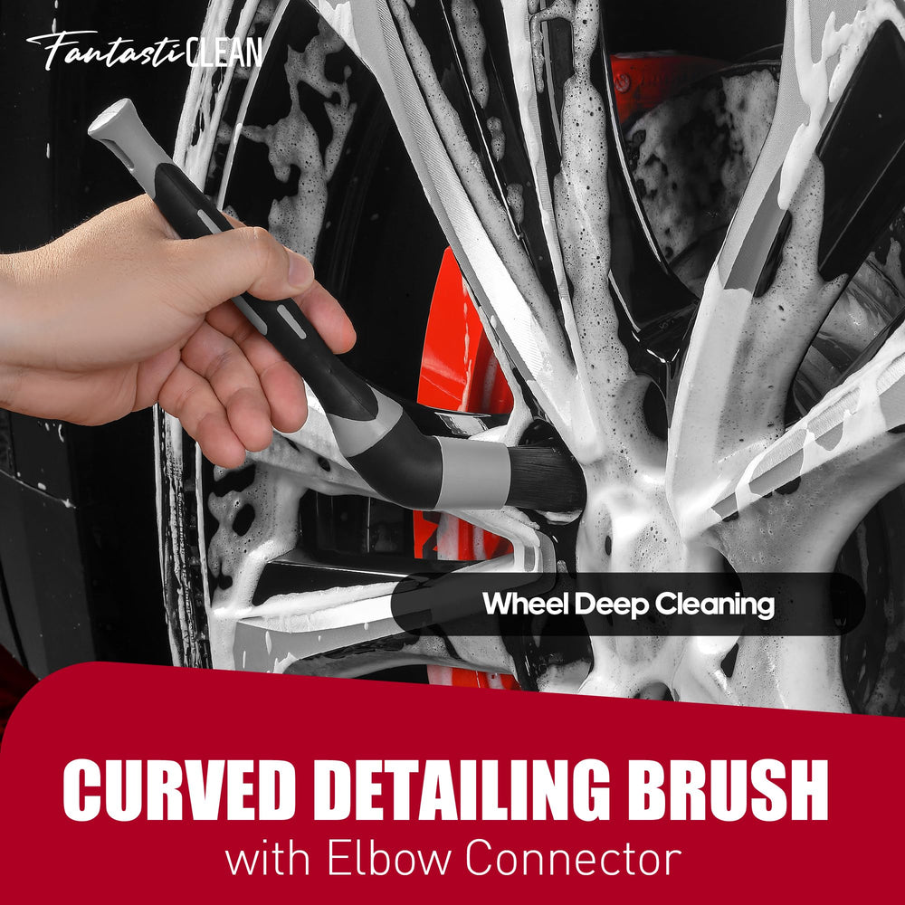 Fantasticlean soft-bristled rim brush in hand scrubbing without scratching finish
