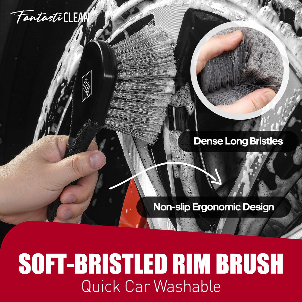 Fantasticlean tire brush and two sponge pads ready to clean and apply dressing