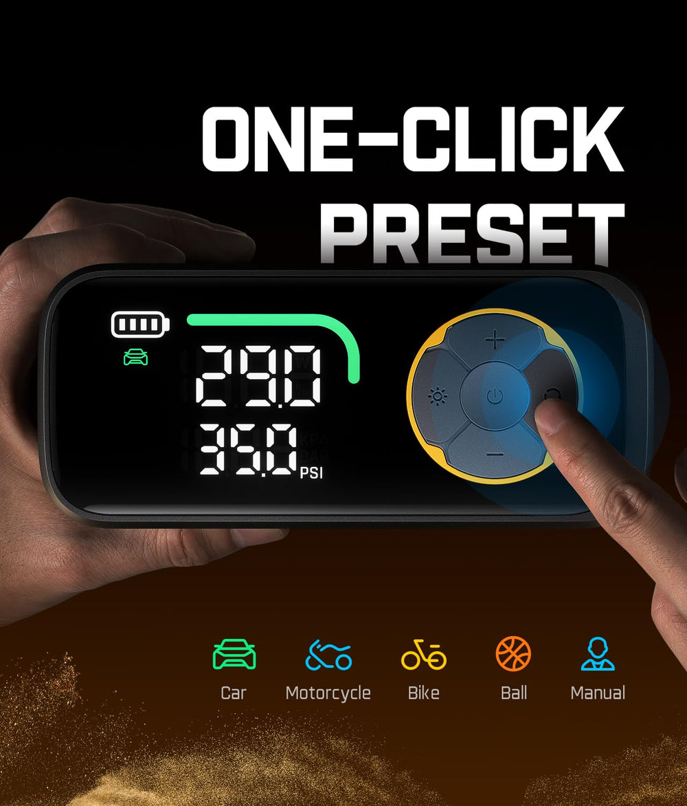Fanttik X10 APEX inflating a car tire demonstrating rapid PSI increase
