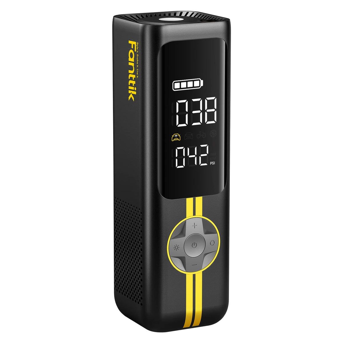 Fanttik X8 APEX front view showing compact pump and controls for fast inflation