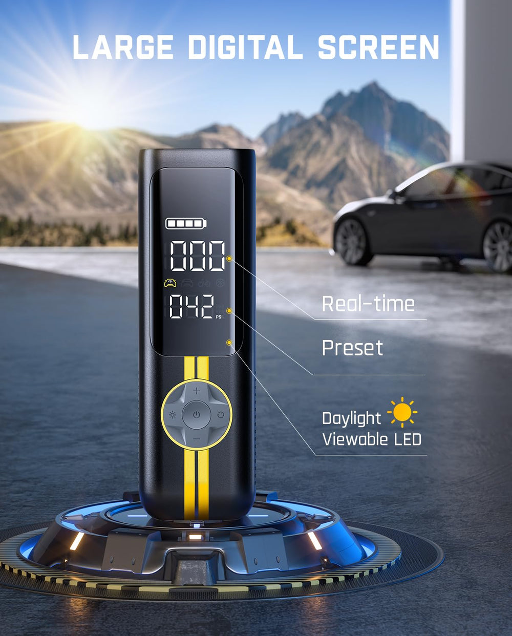 Fanttik X8 inflating a car tire fast to save roadside time