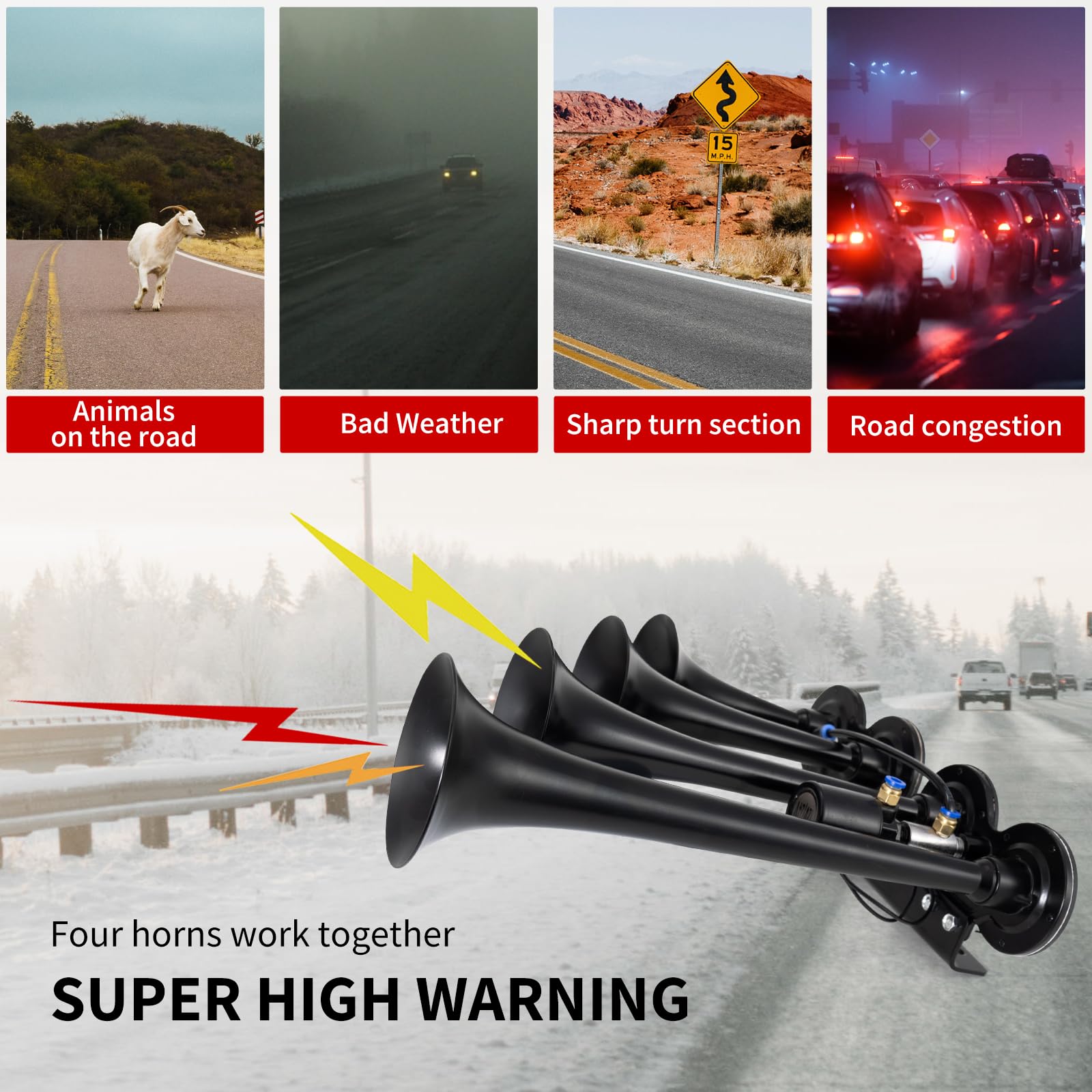 FARBIN horn mounted on truck bumper demonstrating clear audible warning coverage