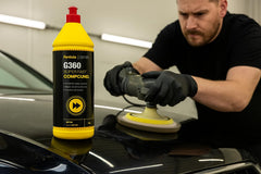 Farecla G360 on vehicle panel showing removed scratches and gloss