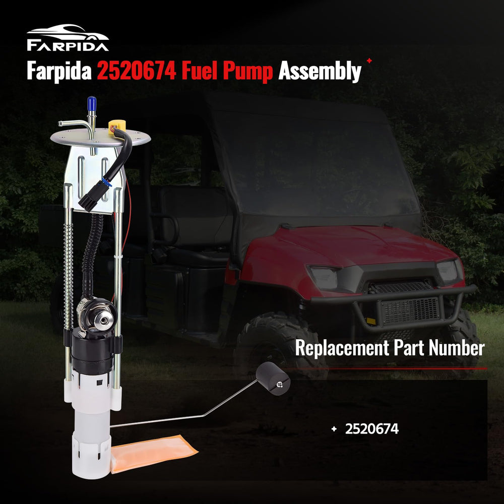 Farpida fuel pump assembly top angle illustrating durable construction benefit