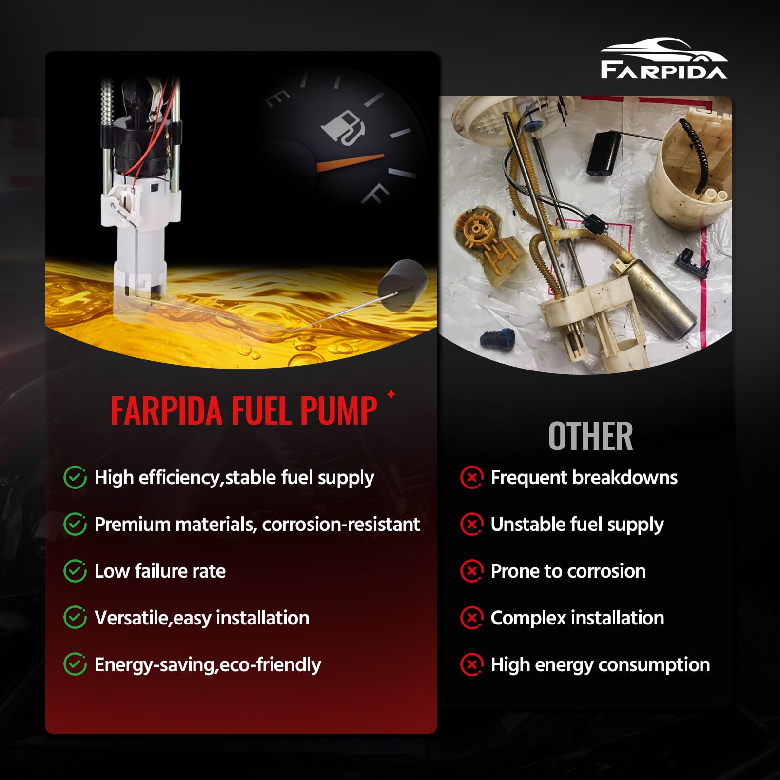 Farpida pump installed in tank demonstration showing correct fitment