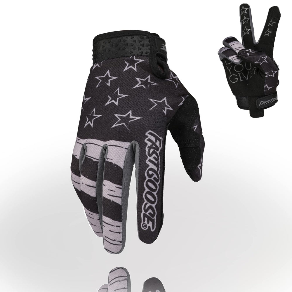 FASTGOOSE front view of gloves showing fit and classic black gray style for versatile comfort