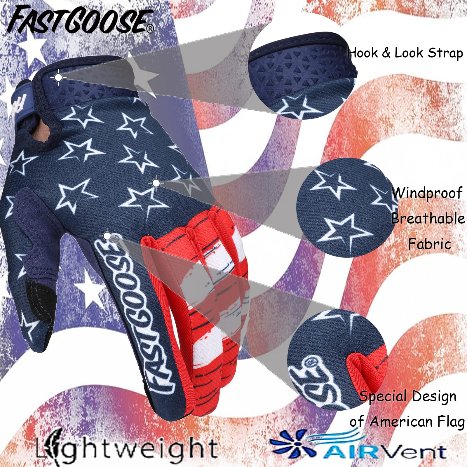 FASTGOOSE backhand close-up showing breathable stretch fabric for cooling
