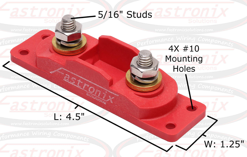 Fastronix close-up of booted 5/16" studs and nuts protecting terminals from accidental contact
