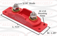 Fastronix close-up of booted 5/16" studs and nuts protecting terminals from accidental contact