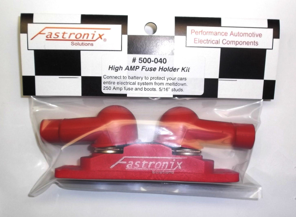 Fastronix 250A fuse with cable boot covers laid out to show included components and insulation