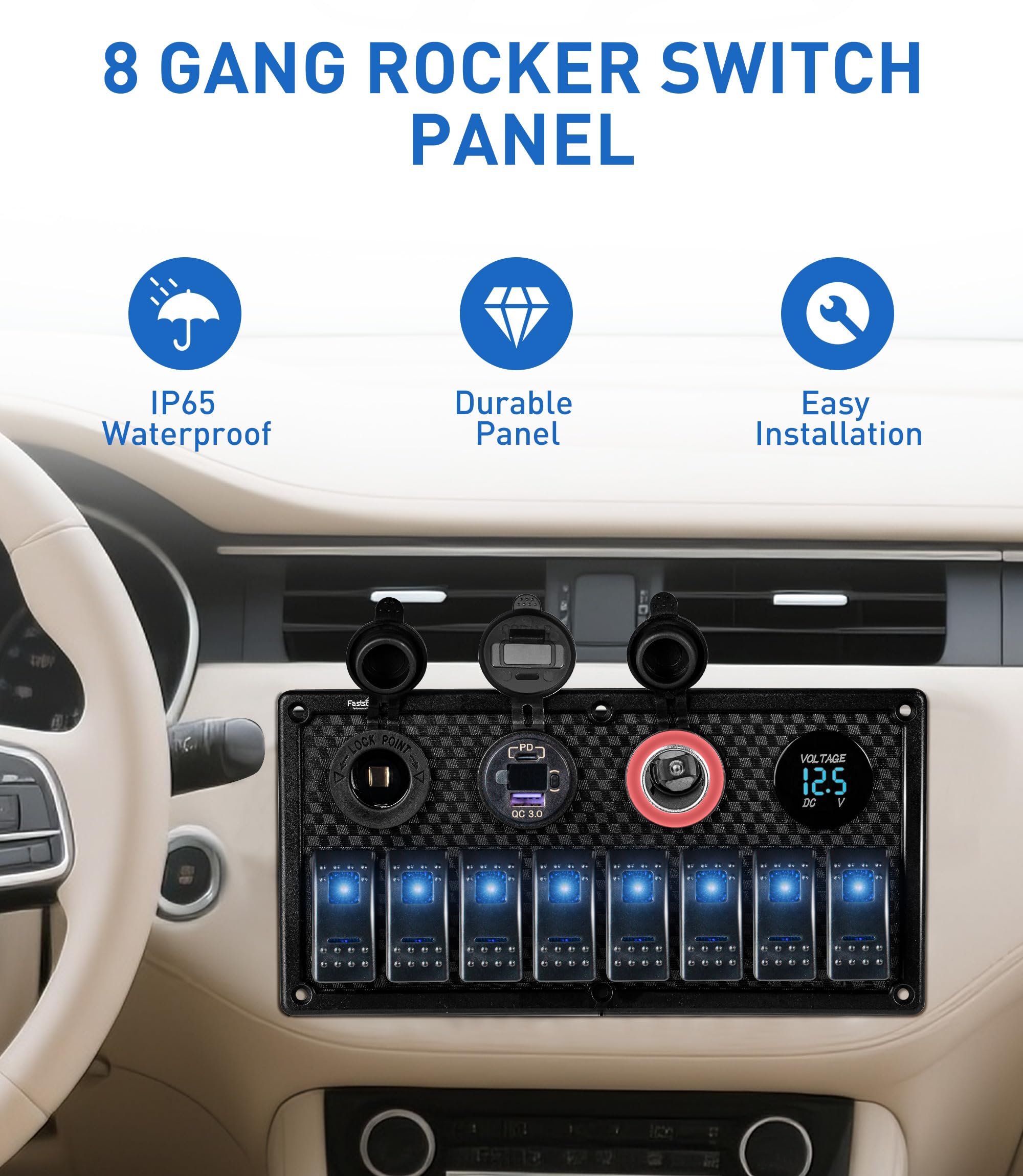 FASTSTORM close-up of sealed rocker switches for durable protection